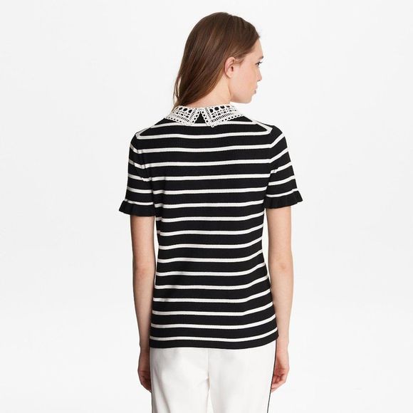 Karl Lagerfeld Striped & Lace Collared Top Sweater - Picture 2 of 3